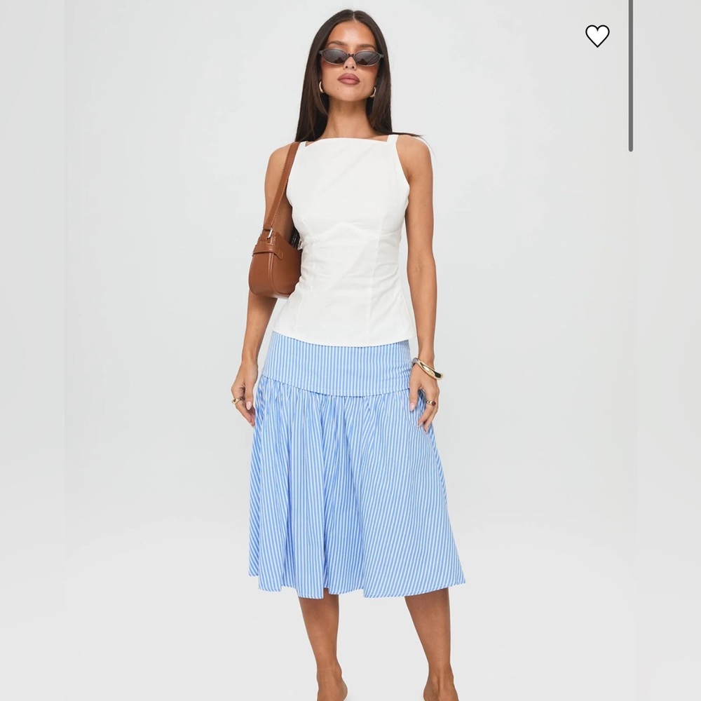 Princess Polly Raelan Tiered Midi Skirt Blue Stripe Skirt